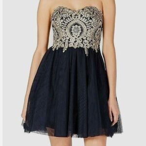 Elegant Navy and Gold Strapless Dress